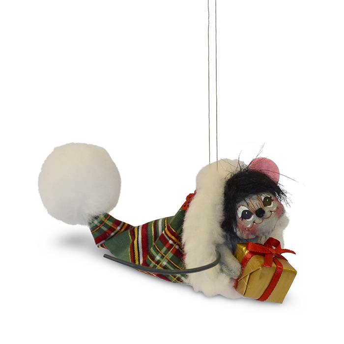 3 inch plaid tidings mouse in hat ornament