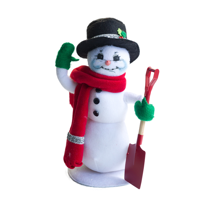 9 inch silver sparkle snowman holding shovel