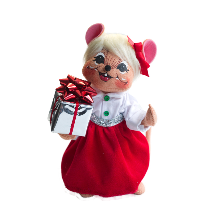 8 inch christmas girl mouse holding present