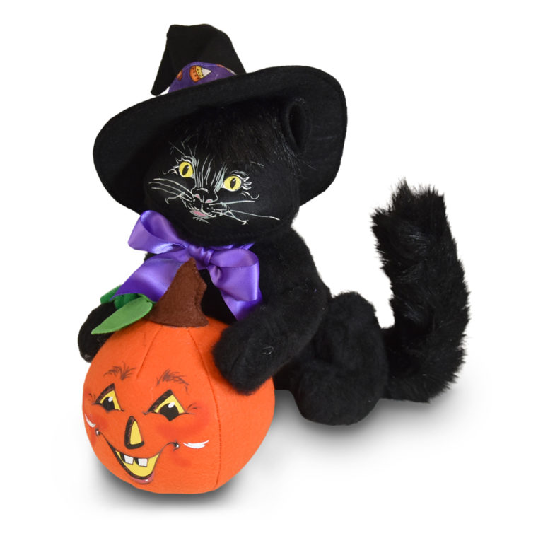 black halloween cat with jackolantern