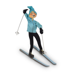 1963 Skier in Turquoise Coat and Hat