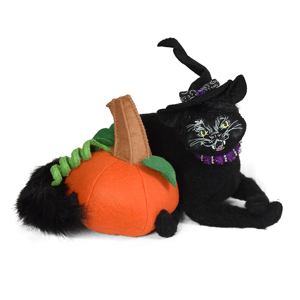 311125 8in Fright Night Cat with Pumpkin